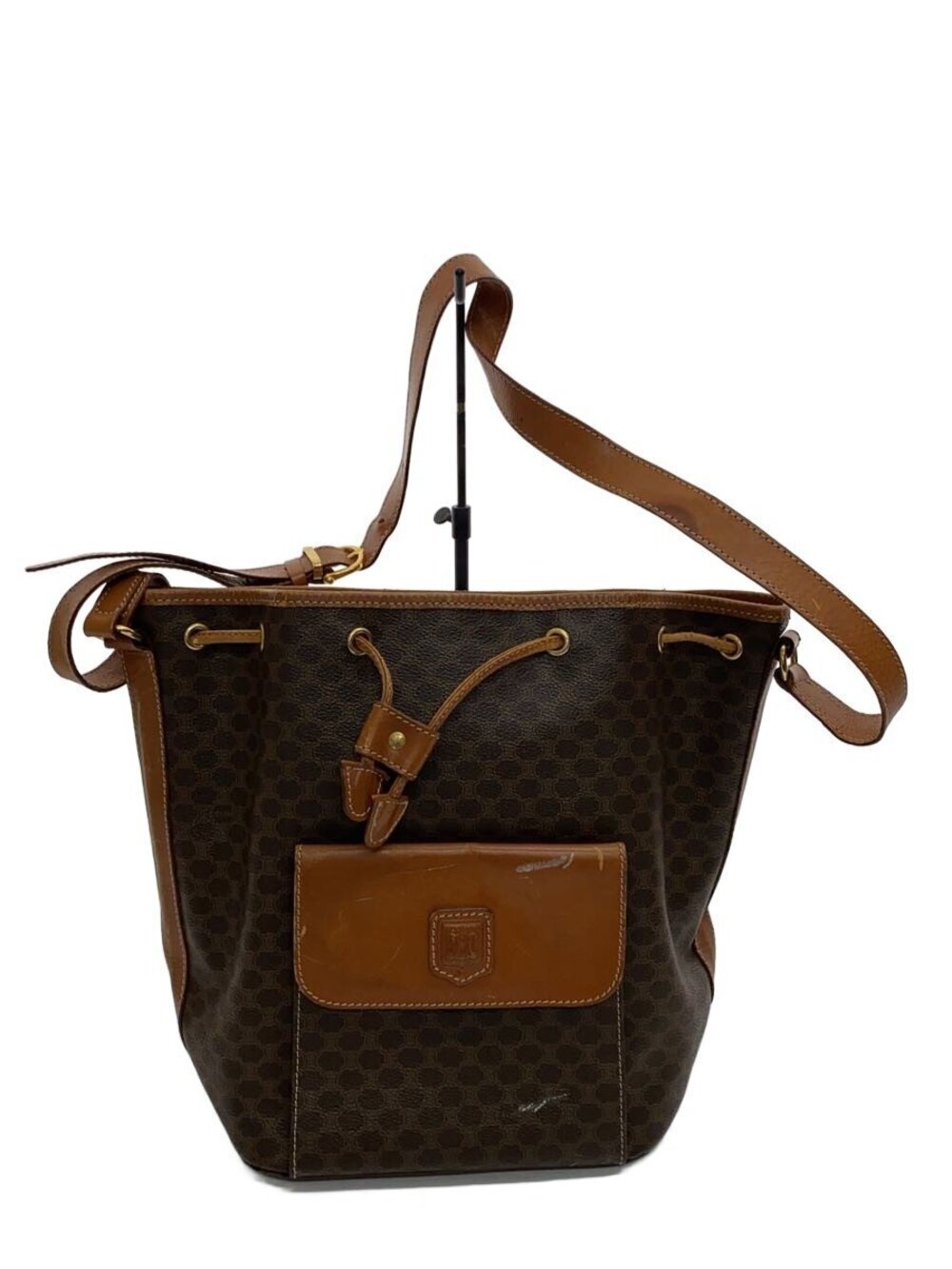 Celine Shoulder Bag Brown All over Macadam Drawstring Strap